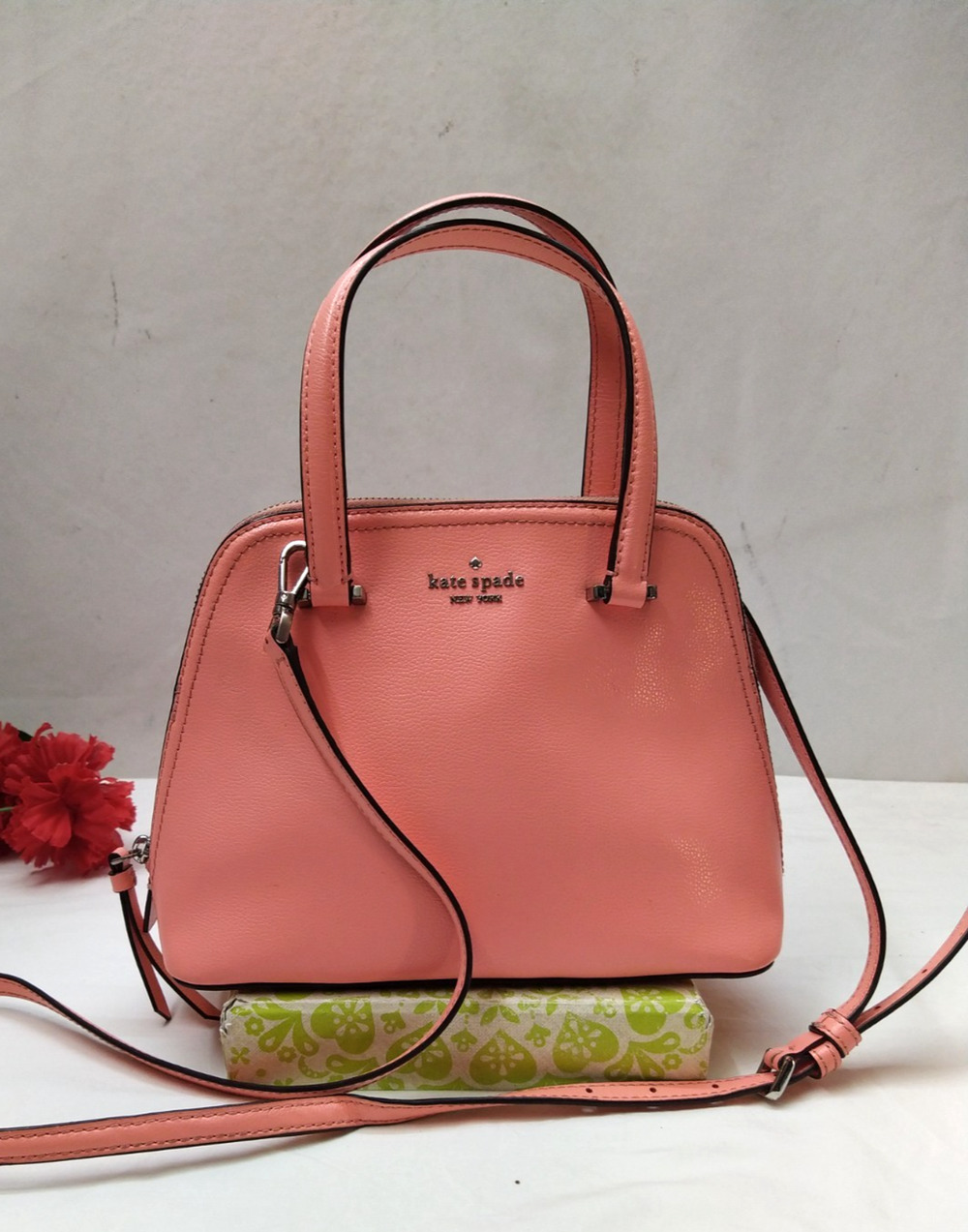 Kate Spade New York Pink Leather Double Handles Zipper Crossbody Bag